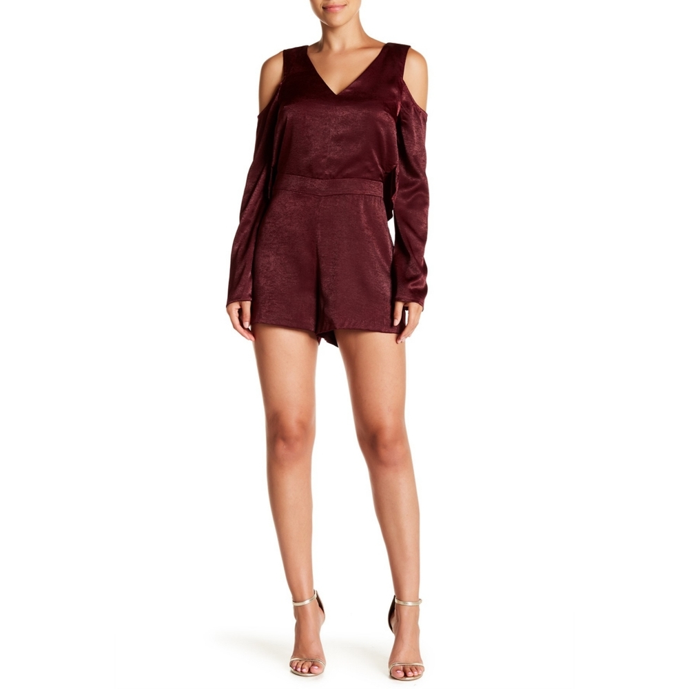J.O.A Satin Cold Shoulder Romper Size Medium